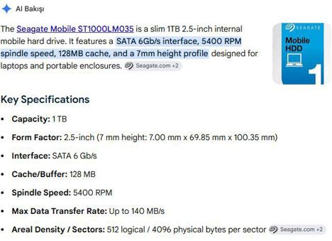 Bilgisayar, Sata Hdd, Seagate St1000lm035 1Tb Laptop Hard Disk Sahibinden İstanbul