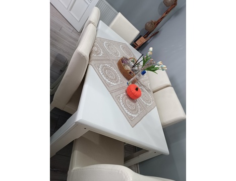 Mobilya, Masa ve Sandalyeler, Masa & Sandalye Takımı, 6 Kişilik Deri Simli Sandalye Beyaz Ahşap Masa Takımı İzmir