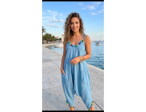 Giyim Eşyası, Kadın Giyim Diğer, Mavi Püsküllü Denim Salopet Sıfır M-L Antalya