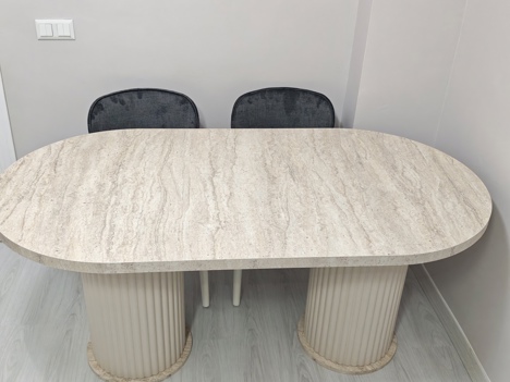 Mobilya, Masa ve Sandalyeler, Özel Yapım, Bohem Masa, Traverten Yemek Masası, Sıfır Traverten Bohem Oval Yemek Masası İstanbu
