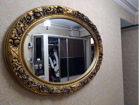 Ev, Bahçe Eşyaları, Cam Eşyalar, Gold Varaklı Giriş Aynası, Gold Varaklı Oval Duvar Aynası 90X120 Afyonkarahisar