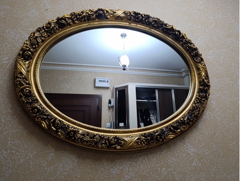 Ev, Bahçe Eşyaları, Cam Eşyalar, Gold Varaklı Giriş Aynası, Gold Varaklı Oval Duvar Aynası 90X120 Afyonkarahisar
