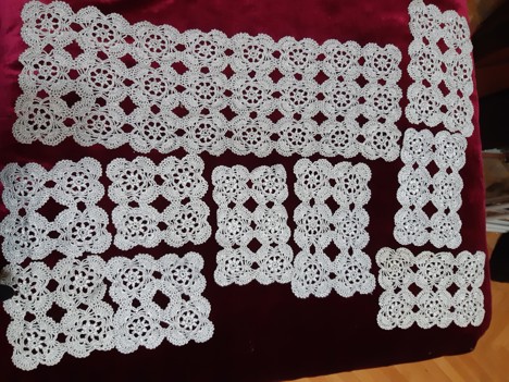 Ev, Bahçe Eşyaları, Ev Tekstili, Simli İpten Sehpa Örtüsü, Simli Ipten Tığ Işi, 10 Parça Sehpa Takımı