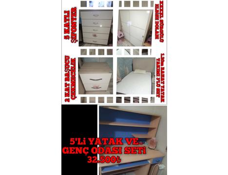 Mobilya, Yatak Odası Mobilyaları, Gündoğdu , Memurdan Temiz 5 Li Set Genç -Yatak Odası Takımı