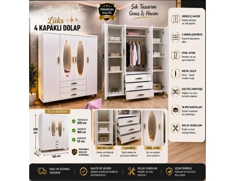 Mobilya, Bebek, Çocuk, Genç Odası, 4 Kapaklı Lüks Dolap Sıfır Sahibinden 6.100 Tl Kayseri
